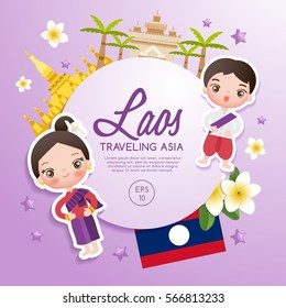Traveling Asia : Laos Tourist Attractions : Vector Illustration