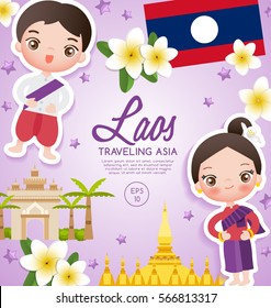 Traveling Asia : Laos Tourist Attractions : Vector Illustration