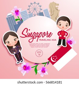 Traveling Asia : Singapore Tourist Attractions : Vector Illustration