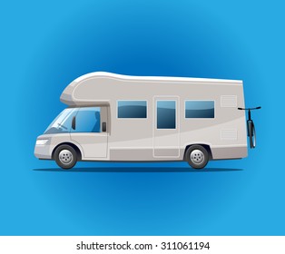 Traveling auto camper with a bicycle . Vector Illustration.
