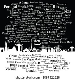 traveling background in black and white vector illustration