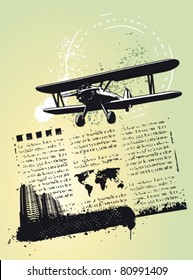 traveling background with stamp plane and city