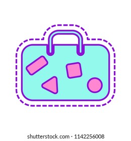 traveling bag, luggage, case. Colored sketch with dotted border on white background