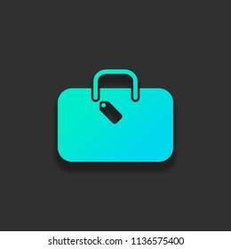 traveling bag, luggage, case. Colorful logo concept with soft shadow on dark background. Icon color of azure ocean
