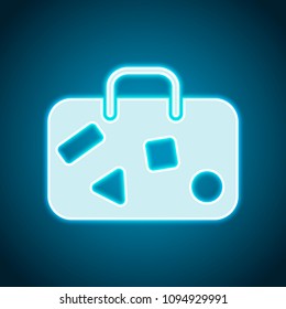 traveling bag, luggage, case. Neon style. Light decoration icon. Bright electric symbol