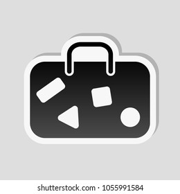 traveling bag, luggage, case. Sticker style with white border and simple shadow on gray background