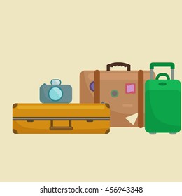 Traveling bag suitcase for trip or vocation, tourism icon baggage  voyage, vector illustration.