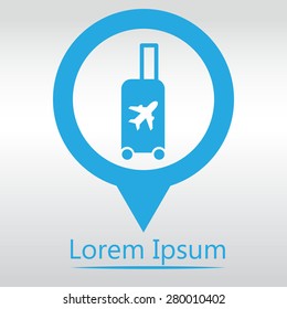 Traveling bag - Vector illustration isolated, icon map pin.