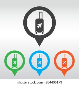 Traveling bag - Vector illustration isolated, icon map pin.