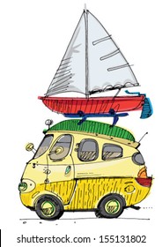 traveling bus - cartoon