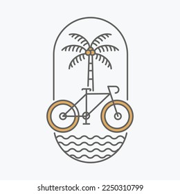 Traveling by Bicycle Monoline Design for Apparel