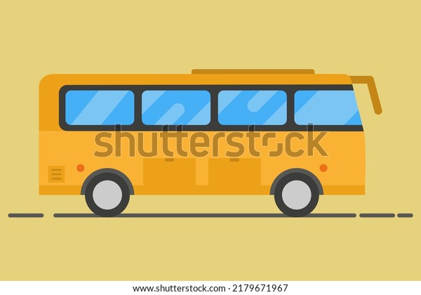 Traveling by bus. Cartoon flat\
tourist bus with travelers driving on the road to an adventure\
trip