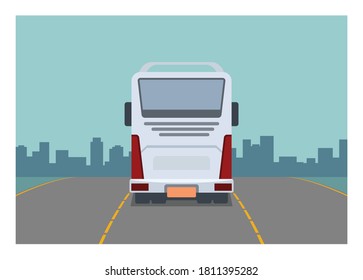 Traveling by bus. Simple flat illustration. Rear view.