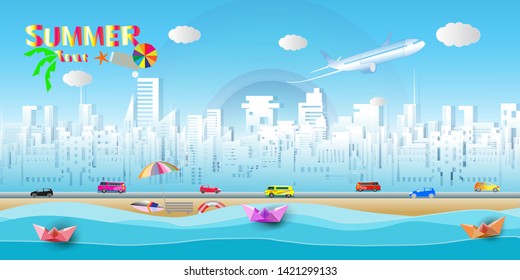 Traveling by car, boat, plane. Concept travel in summer.