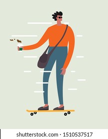 Traveling by skateboard ,vector and illustration business cartoon character - Shutterstock ID 1510537517