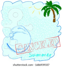 Traveling is canceled.Nature,vacation scene wit wave,anchor and palm on the sea.One sunny day.