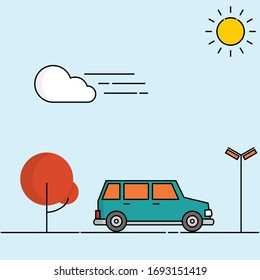 traveling car illustration with outline vector 
