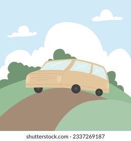 Traveling with car template design, vector hand drawn travel background