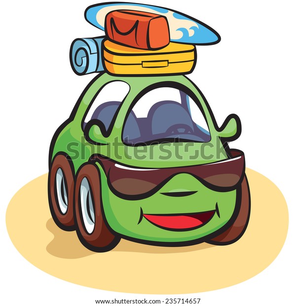 Traveling Car\
Tourist Cartoon Vector\
Illustration