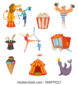 Traveling ?ircus. Cartoon collection of objects and characters design. Vector illustration.