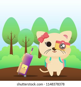 Traveling Cat Illustration Vector
