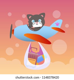 Traveling Cat Illustration Vector