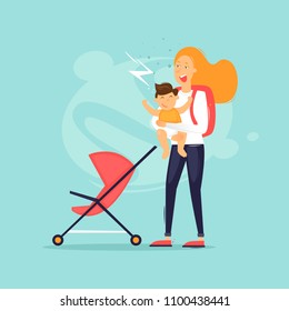 Traveling with a child. Flat design vector illustration.
