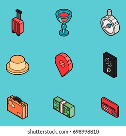 Traveling color outline isometric icons