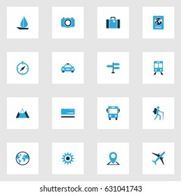 Traveling Colorful Icons Set. Collection Of Signpost, Photo Device, Sail And Other Elements. Also Includes Symbols Such As Cab, Mastercard, Signpost.