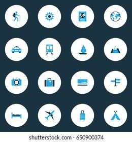 Traveling Colorful Icons Set. Collection Of Mountains, Earth, Bank Card And Other Elements. Also Includes Symbols Such As Car, Direction, Boat.