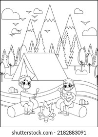 Traveling coloring pages for children line art vector