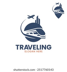 Traveling company Logo design. This modern logo designed for travel showcases a plane alongside a train, making it ideal for tourism businesses