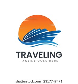 Traveling company logo with ship vector illustration