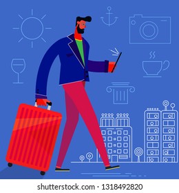 Traveling concept banner with characters. Tourism and Vacancies. Traveling Alone