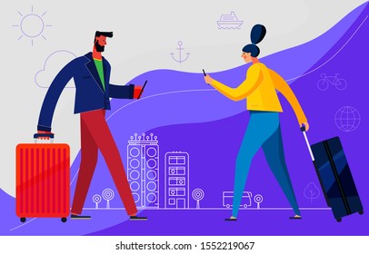 Traveling concept banner with characters. Tourism and Vacancies
