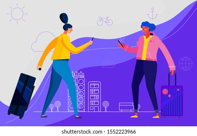 Traveling concept banner with characters. Tourism and Vacancies