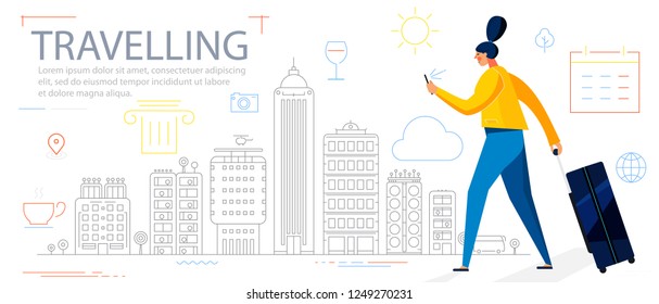 Traveling Concept Banner. Trendy Character Design Illustration