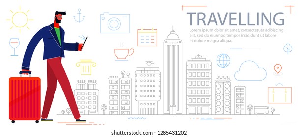 Traveling Concept Banner. Trendy Character Design Illustration