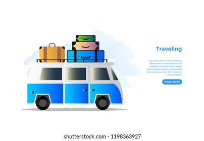Traveling concept. Ready to use vector illustration. Suitable for background, wallpaper, landing page, web, banner, card and other creative work.