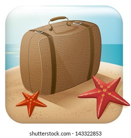 Traveling concept. Vector app icon with suitcase for web applications