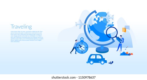 Traveling Concept for web page, banner, presentation, social media, documents, cards, posters. Vector illustration Time to travel, Business air trip, Tourism And Vacation