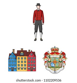 Traveling in Denmark cartoon icons in set collection for design. Denmark and attractions vector symbol stock web illustration.