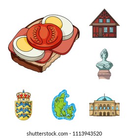 Traveling in Denmark cartoon icons in set collection for design. Denmark and attractions vector symbol stock web illustration.