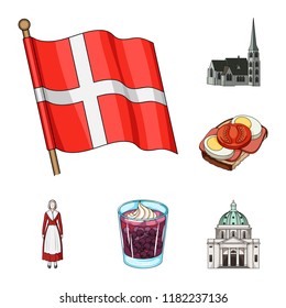 Traveling in Denmark cartoon icons in set collection for design. Denmark and attractions vector symbol stock web illustration.