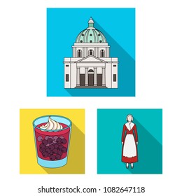 Traveling in Denmark flat icons in set collection for design. Denmark and attractions vector symbol stock web illustration.