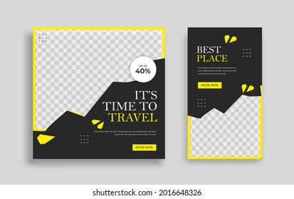 Traveling Editable minimal square banner template with geometric shapes for social media post, story and web internet ads. Vector illustration