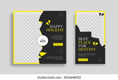 Traveling Editable minimal square banner template with geometric shapes for social media post, story and web internet ads. Vector illustration