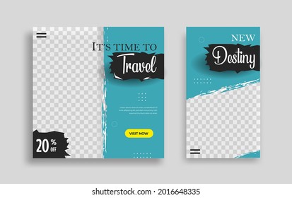 Traveling Editable minimal square banner template with geometric shapes for social media post, story and web internet ads. Vector illustration