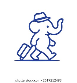 Traveling Elephant Logo – Cute Elephant Pulling Suitcase Design for Travel, Kids, and Luggage Brands