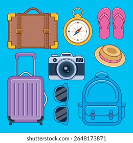 Traveling equipment cartoon vector illustration.
